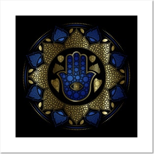 Hamsa Hand - Hand of Fatima in Lotus dot art Posters and Art